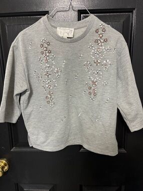 J.O.A. Women’s Gray Sweatshirt with Pink & Silver Sequin Embellishments Size XS